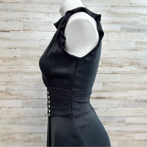 BA&SH Coralie Faux Wrap Dress Size 4 Int'l XS Black Asymmetrical Sleeveless - Picture 9 of 16